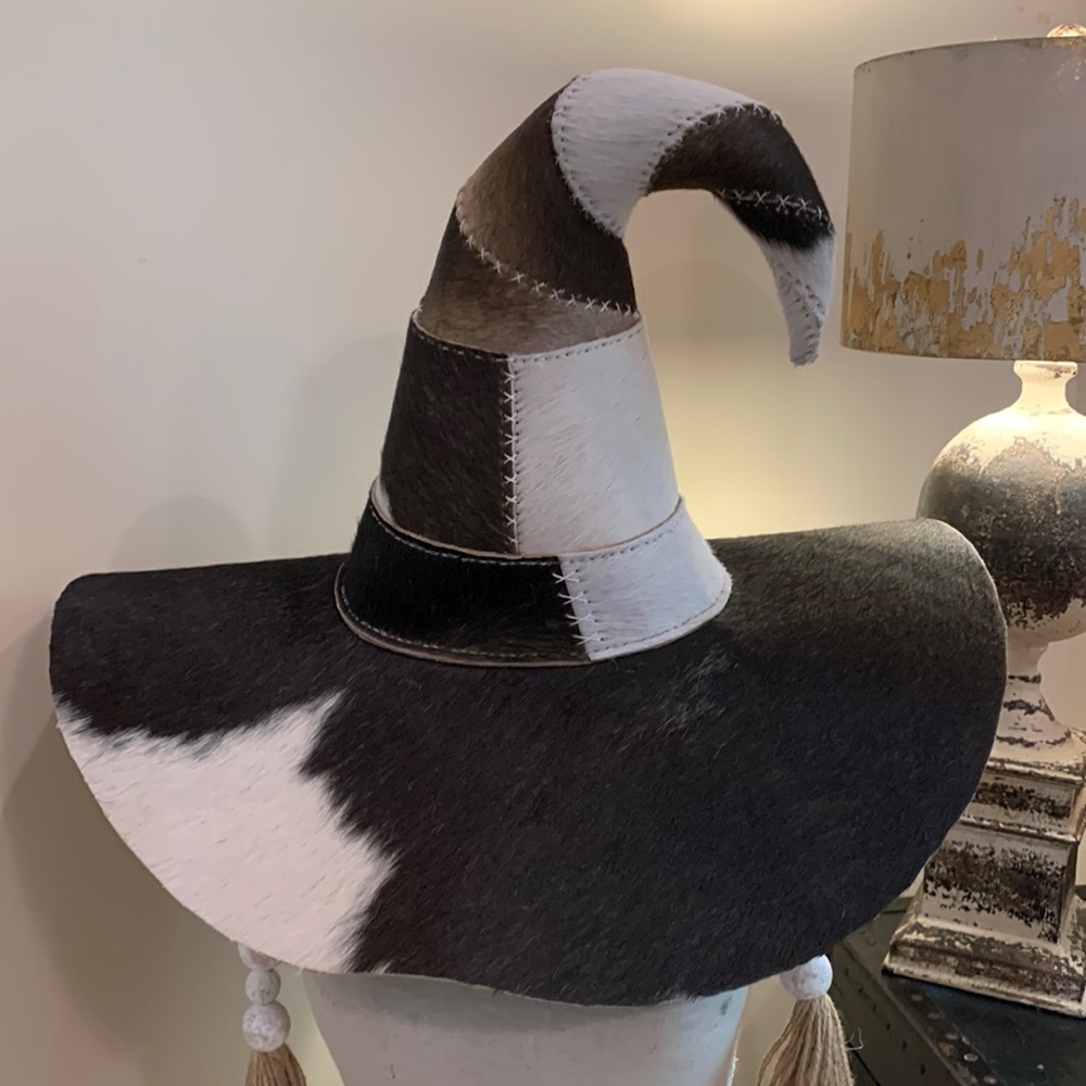 ONE OF A KIND  Large Handmade Cowhide / hair on hide Witch hat